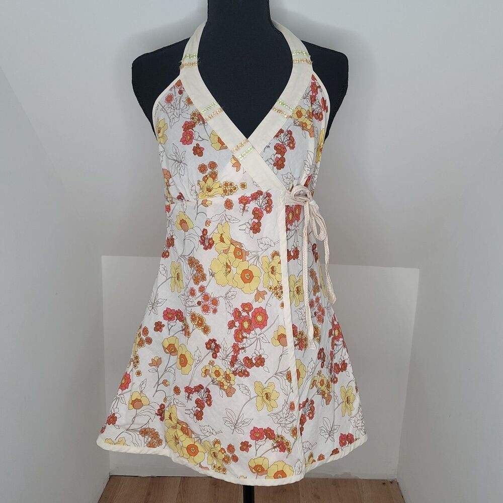 Anthropologie Tiny Floral Halter Wrap Top Womens Free Size Boho Festival